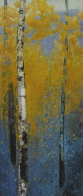 Let Light Lead the Way, original acrylic autumn birch tree painting by Canadian artist Diana Zasadny at Effusion Art Gallery in Invermere, BC.
