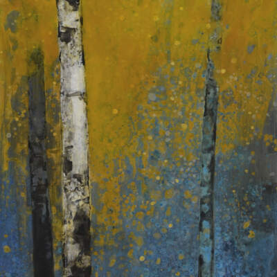 Let Light Lead the Way, original acrylic autumn birch tree painting by Canadian artist Diana Zasadny at Effusion Art Gallery in Invermere, BC.
