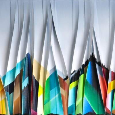 Chant de la montagne, original 3-D mixed media abstract mountain painting by Canadian artist Melanie Giguere at Effusion Art Gallery in Invermere, BC.