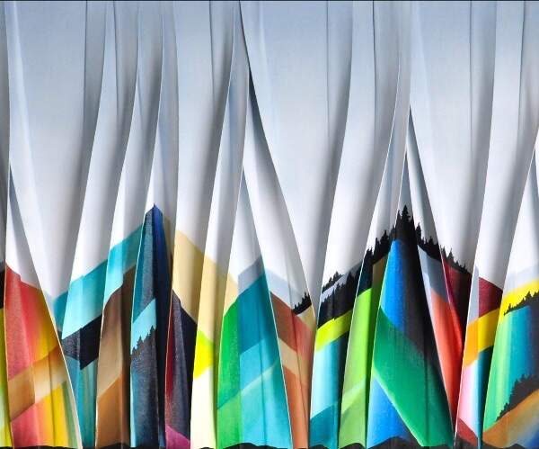 Chant de la montagne, original 3-D mixed media abstract mountain painting by Canadian artist Melanie Giguere at Effusion Art Gallery in Invermere, BC.