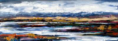 Meet Me in the Morning, original landscape painting the wetlands by Canadian artist Kimberly Kiel at Effusion Art Gallery in Invermere, BC.