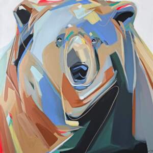 Aspen, original acrylic bear painting by Canadian artist Laura Stevens at Effusion Art Gallery in Invermere, BC.