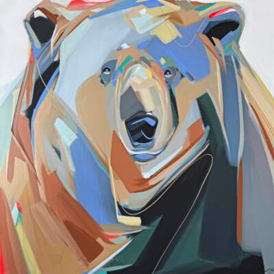 Aspen, original acrylic bear painting by Canadian artist Laura Stevens at Effusion Art Gallery in Invermere, BC.