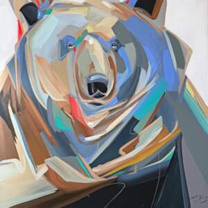 Sapling, original acrylic bear painting by Canadian artist Laura Stevens at Effusion Art Gallery in Invermere, BC.