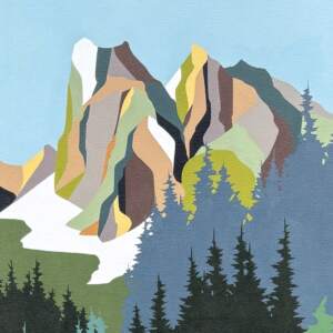 Emeralds, original acrylic landscape painting of Emerald Lake in Yoho National Park by Canadian artist Michelle Barkway at Effusion Art Gallery in Invermere, BC.