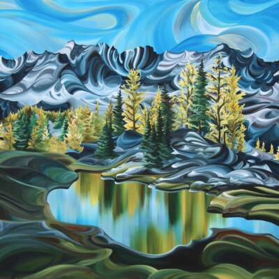 Purcell Mountains, original acrylic local landscape painting of the BC Purcell Mountains by Canadian artist Tess Paul at Effusion Art Gallery in Invermere, BC.