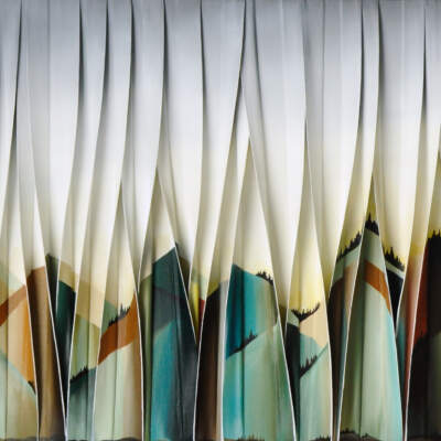 Amours au crépuscule, original 3-D abstract mountain landscape painting by Canadian artist Melanie Giguere at Effusion Art Gallery in Invermere, BC.