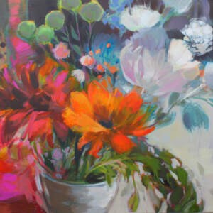 Forever Friends, original acrylic floral painting by Canadian artist Becky Holuk at Effusion Art Gallery in Invermere, BC.