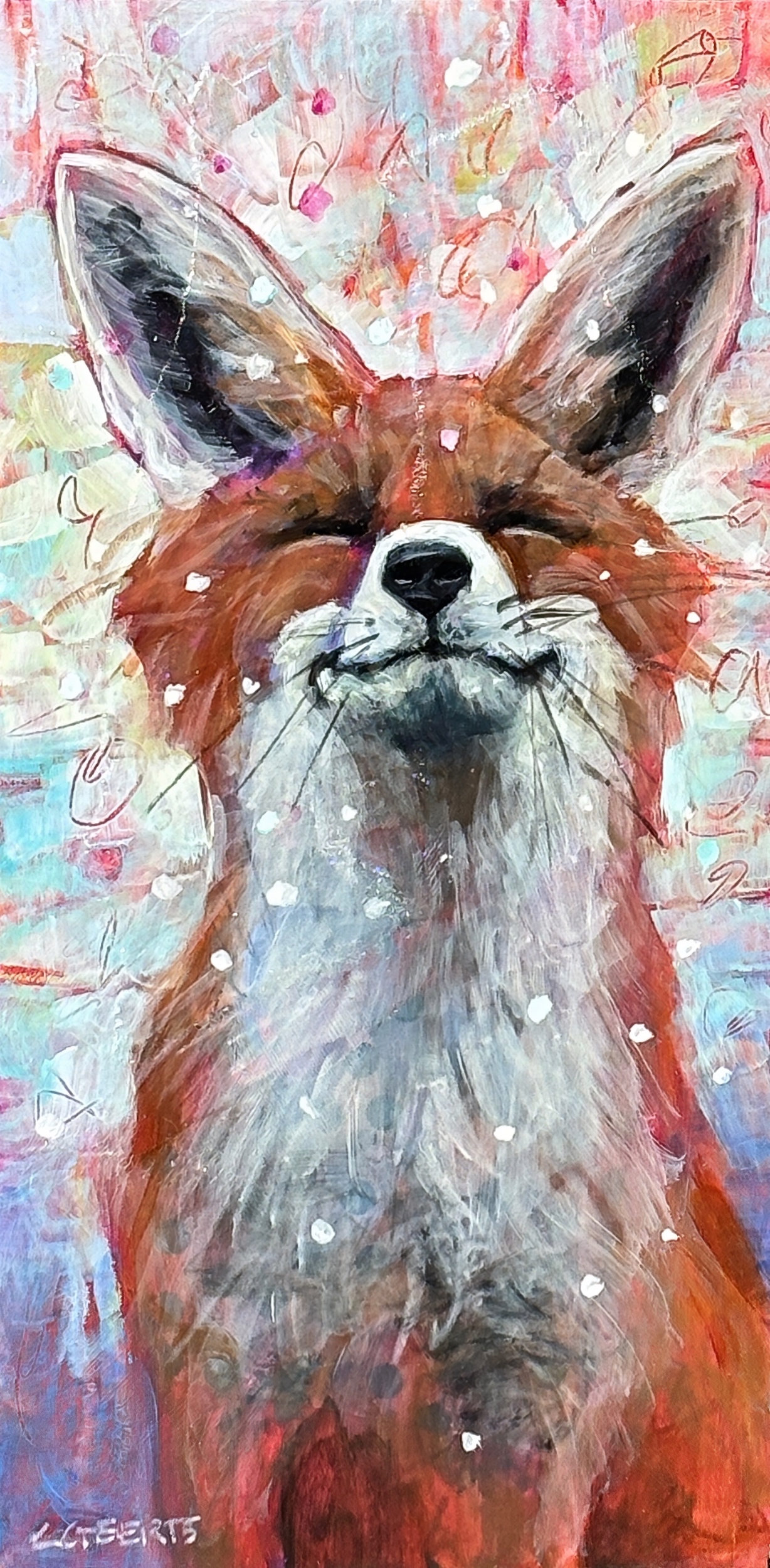 Enjoy the Moment, original acrylic fox painting by Canadian artist Connie Geerts at Effusion Art Gallery in Invermere, BC.
