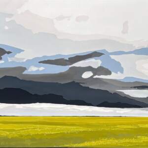 Rain on the Wide Horizon, original acrylic + marker prairie landscape painting by Canadian artist Michaela Hoppe at Effusion Art Gallery in Invermere, BC.