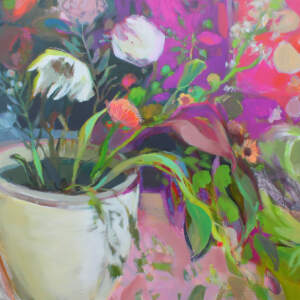 Life Goes On, original acrylic floral painting by Canadian artist Becky Holuk at Effusion Art Gallery in Invermere, BC.