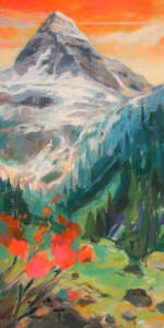 Majestic Assiniboine, original acrylic local landscape painting of Mount Assiniboine at sunset by Canadian artist Becky Holuk at Effusion Art Gallery in Invermere, BC.