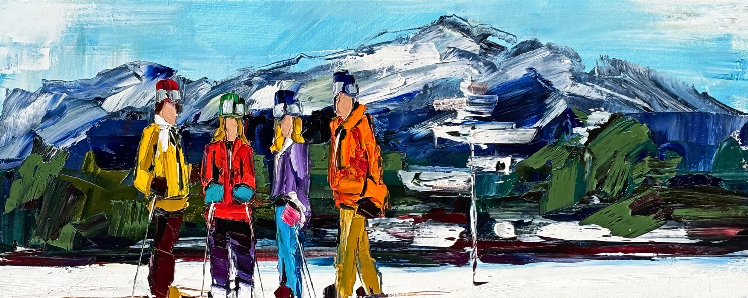 As They Pass Through 2, original oil ski painting by Canadian artist Kimberly Kiel at Effusion Art Gallery in Invermere, BC.