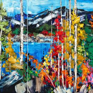 As it Continues, original oil large mountain landscape painting by Canadian artist Kimberly Kiel at Effusion Art Gallery in Invermere, BC.