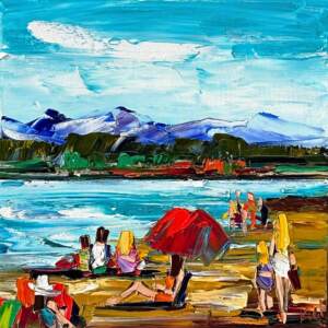 Lost in the Moment 2, original oil beach painting by Canadian artist Kimberly Kiel at Effusion Art Gallery in Invermere, BC.