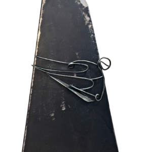 Mountain Synergy 1, original metal skier + mountain sculpture by Canadian artist Paul Reimer at Effusion Art Gallery in Invermere, BC.