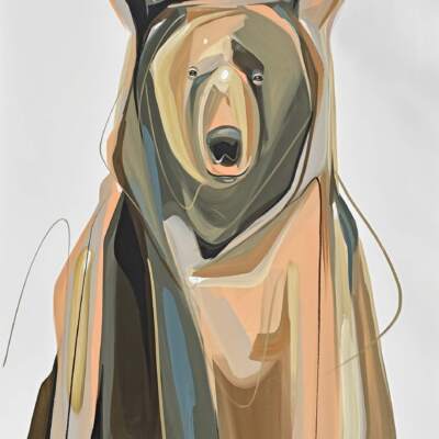 Black Bear, original acrylic abstract black bear painting by Canadian artist Laura Stevens at Effusion Art Gallery in Invermere, BC.