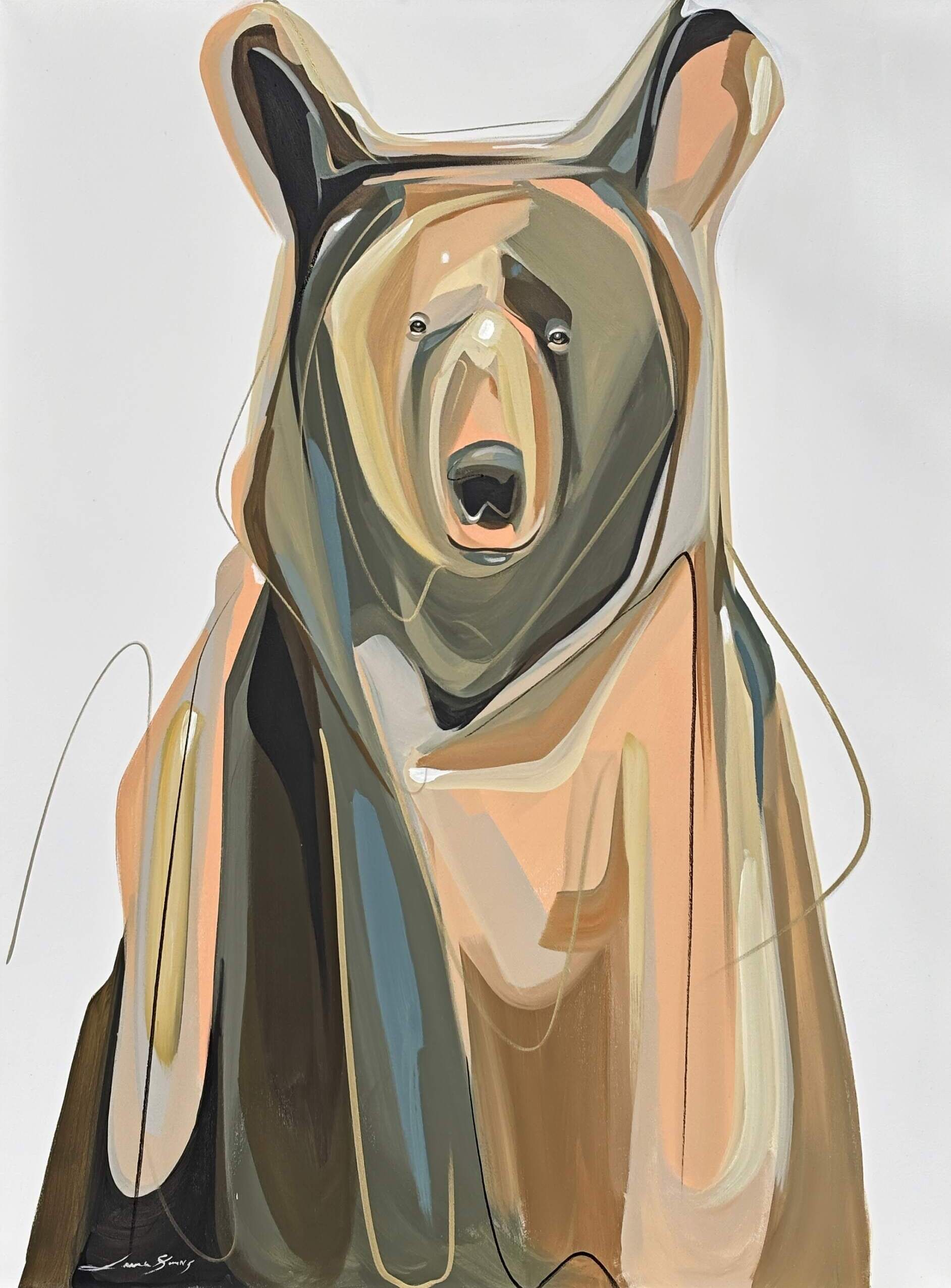 Black Bear, original acrylic abstract black bear painting by Canadian artist Laura Stevens at Effusion Art Gallery in Invermere, BC.