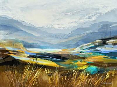 Embracing the Sun, original acrylic loose landscape painting by Canadian artist Jane Bronsch at Effusion Art Gallery in Invermere, BC.